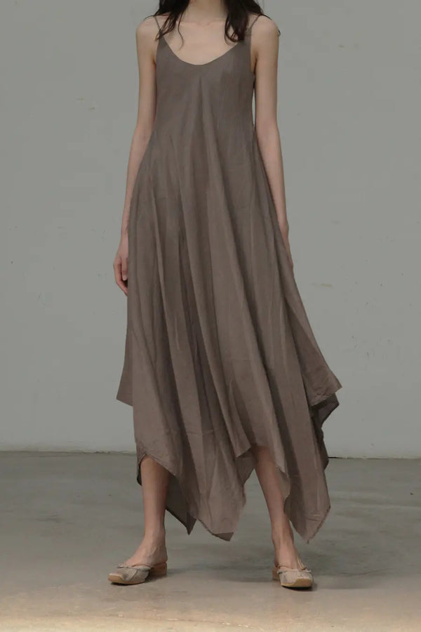 Marc Le Bihan suspender silk V-neck dress series 2192 bronze light maroon